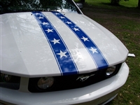 White Mustang w/ Blue 6" Star Rally Stripes