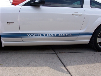 White Mustang w/ Blue Your Text Rocker Stripe