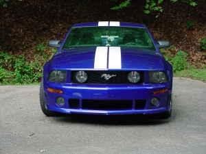 Blue Mustang w/ White 6" Rally Stripes