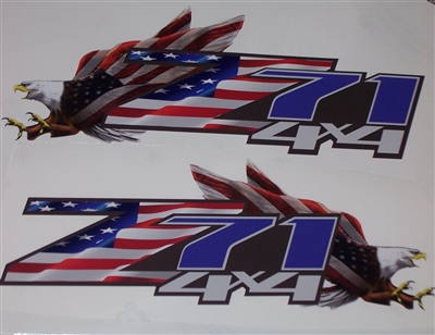 1 Pair American Flag  Eagle Z71 4X4 FULL COLOR Bed Side
