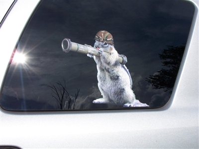 Army squirrel with Bazooka Window Decal