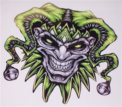 GREEN Evil Clown / Jester Skull Full color tailgate Graphic Window Decal