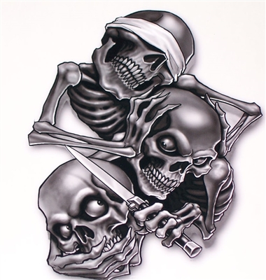 Hear Speak See No evil Skull Decal