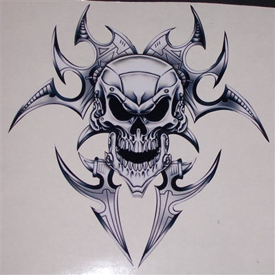 tribal Razor Skull White/Black 7" x 6" Decal