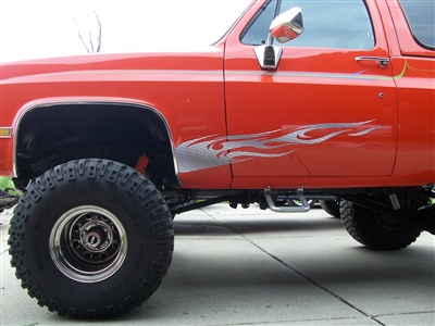 Red Truck w/ Tribal Diamond Plate Flames Side Decal