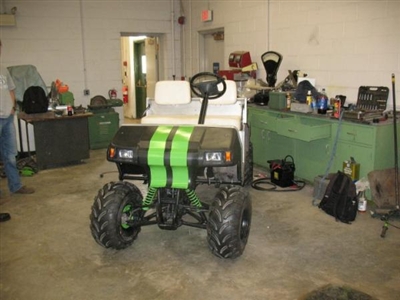 Black Golf Cart w/ Bright Green 5" Plain Golf Cart Rally Stripes