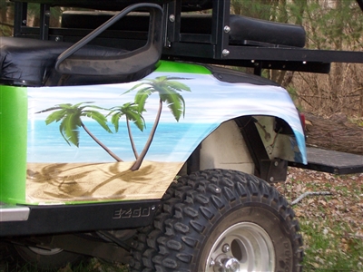 Green EZGO w/ FULL COLOR LARGE Beach Scene Graphics Set