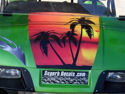 Green EZGO w/ FULL COLOR 18" Hood and Under seat TROPICAL PALM TREE  Graphics Set