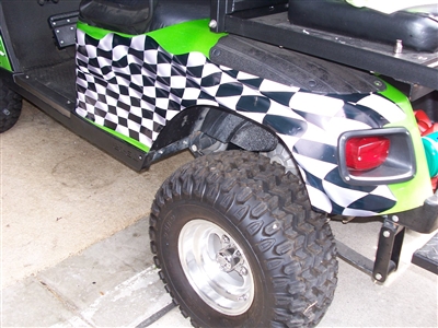 Green EZGO w/ FULL COLOR LARGE RACING CHECKERED FLAG Graphics Set