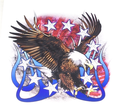 Stars Stripes and Flames Angry Eagle Attack Eagle Full color Graphic Window Decal Sticker