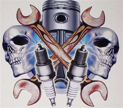 Piston Wrench Skull Cross Full color Graphic Window Decal Sticker