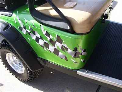 Green EZGO w/ ripped Splash RACING CHECKERED FLAG