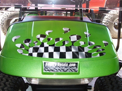 Green EZGO w/ Full Color Spalsh Racing Checkered Flag on Hood