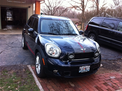 Blue Mini Cooper w/ White & Red Center Stripes