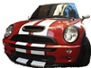 Black Mini Cooper w/ Flat Black & Red 6" Wide Rally Stripes