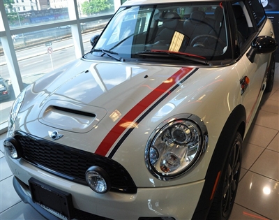 Silver Mini Cooper w/ Red and Dark Gray thin offset Stripes