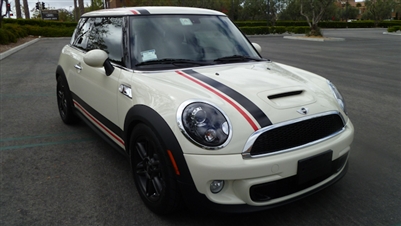 White Mini Cooper w/ 2 color Rocker Stripes