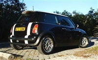 Black Mini Cooper w/ White Mini Boot Stripes