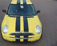 Yellow Mini Cooper w/ Black Rally Stripe set