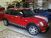 Red Mini Cooper w/ Racing Check Side Stripes