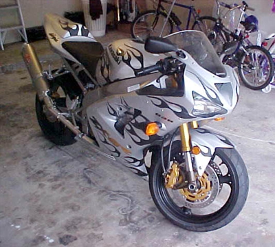 Silver Motorcycle w/ Black Flame Graphics #2