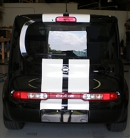 Black Nissan Cube w/ White 10" Plain Rally Stripes