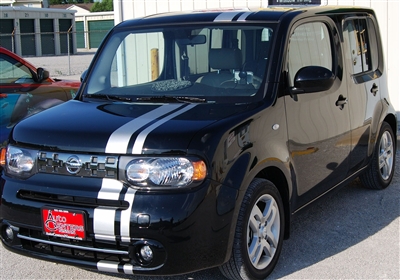 Black Nissan Cube w/ Silver 7" Offset Rally Stripes