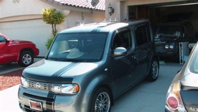 Silver Nissan Cube w/ Offset Rally Stripes