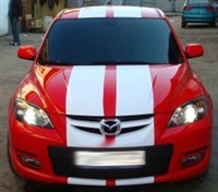 Red Car w/ White 10" Rally Stripes