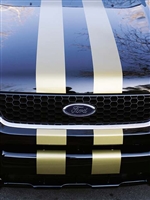 Black Ford Hood w/ Gold 5" Rally Stripes