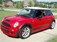 Red Mini Cooper w/ Black Faded Rocker Stripe