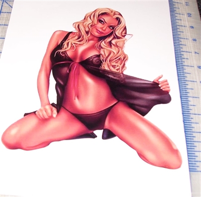 SEXY ARMY GIRL WITH SMOKING GUN PIN-UP Quad STICKER/DECAL 10"X8"