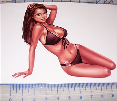 SEXY Brunette PIN-UP Quad STICKER/DECAL 10"X8"