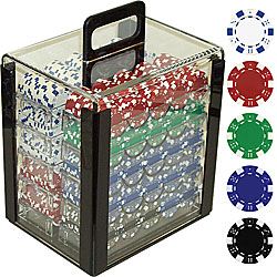1000 Striped Dice Poker Chip Set with Acrylic Carrier