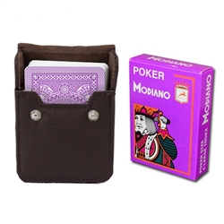 Purple Modiano Cristallo, Poker Size, 4 PIP with Leather Case
