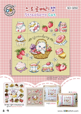 SO-3250 Strawberry Cat Cross Stitch Chart