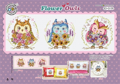 SO-G129 Flower Owls Cross Stitch Chart
