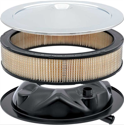 Open Element Air Cleaner Kit with Curved Service Instructions Chrome Lid, Base, and Filter