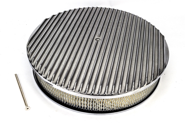 Air Cleaner Assembly, Round Open Element, POLISHED ALUMINIUM Finned Classic Ribbed Design