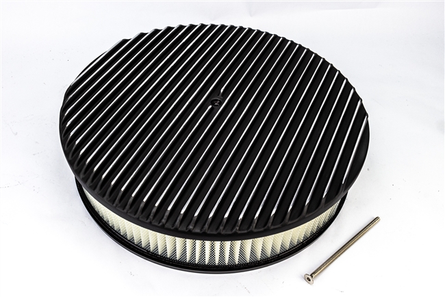 Air Cleaner Assembly, Round Open Element, BLACK ALUMINIUM Finned Classic Ribbed Design