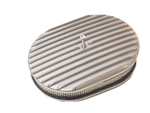 Air Cleaner Assembly, 12" x 2" Oval Open Element, POLISHED ALUMINIUM Finned Classic Ribbed Design