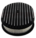 Air Cleaner Assembly, 12" x 2" Oval Open Element, BLACK ALUMINIUM Finned Classic Ribbed Design