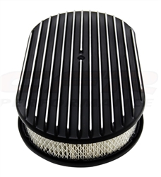 Air Cleaner Assembly, 15" x 2" Oval Open Element, BLACK ALUMINIUM Finned Classic Ribbed Design