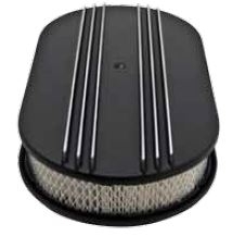 Air Cleaner Assembly, 15" x 2" Oval Open Element, BLACK ALUMINIUM Partial Finned Classic Ribbed Design