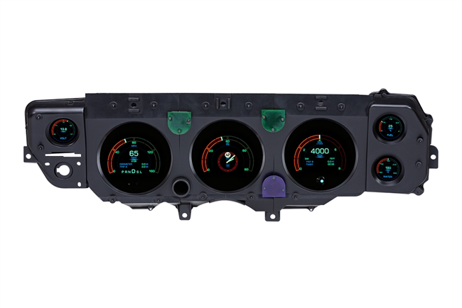 Image of a 1970- 72 Chevy Chevelle Dash Instrument Cluster GRFX : Speedometer, Tachometer, Oil Pressure, Clock, Voltmeter, Water Temp, and Fuel