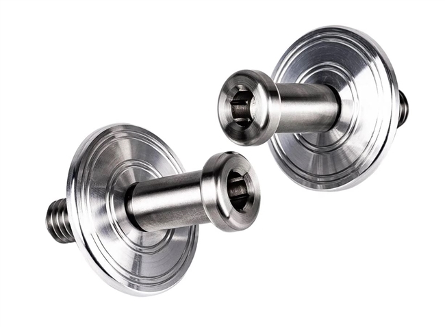 Image of the new 1967 - 1972 Custom Stainless Steel Door Jamb Striker Bolts with Natural Machined Double Ring Billet Washer Plates, Pair