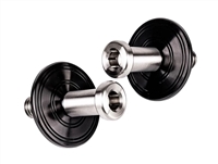 Image of the New 1967 - 1972 Custom Chevelle or Nova Stainless Steel Door Jamb Striker Bolts with Black Anodized Double Ring Billet Washer Plates, Pair
