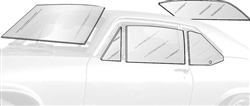 1968 -1972 Nova 2 Door Glass Kit, Clear, Without Antenna, Complete Set
