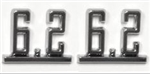 Custom 1965 - 1967 Chevelle or Nova 6.2 LS Engine Size Fender Emblems, Set