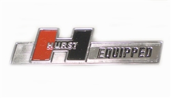 Hurst Equipped Emblem Badge, Die Cast Metal Chrome Plated with Studs